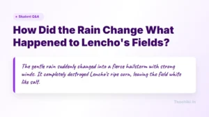 How Did the Rain Change What Happened to Lencho's Fields? Text graphic showing the exact answer about the hailstorm destroying the ripe corn.
