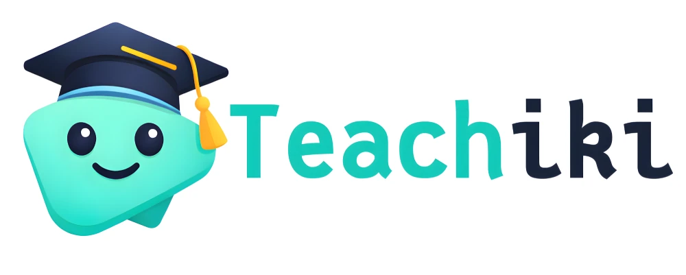 Teachiki logo with a friendly student mascot wearing a graduation cap and modern typography for an online learning platform